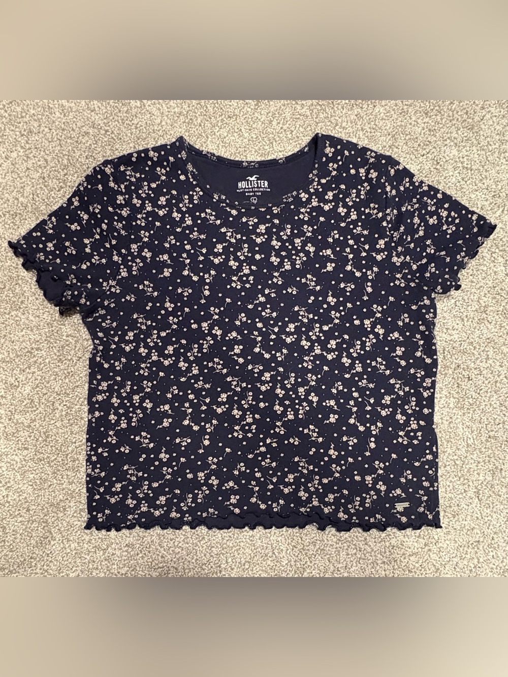 Hollister Navy Baby Tee with Cream Floral Print